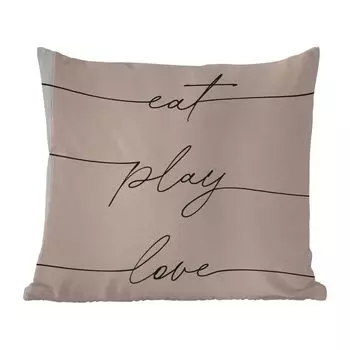 Уличная подушка MuchoWow - Текст - Цитаты - Ешь, играй, люби - Еда - 40x40 см - Устойчивость к атмосферным воздействиям - Подушка для отдыха - Чехол на подушку - Хлопчатобумажная ткань - Декоративные наволочки, мультиколор