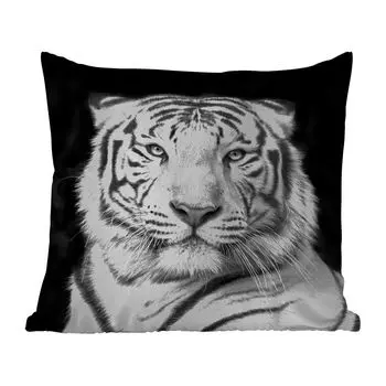 Уличная подушка MuchoWow - Тигр - Черный - Белый - Портрет - Животные - 40x40 см - Устойчивость к атмосферным воздействиям - Подушка для отдыха - Чехол на подушку - Хлопчатобумажная ткань - Декоративные наволочки, мультиколор