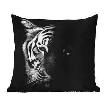 Уличная подушка MuchoWow - Тигр - Животные - Дикие - Черный - Белый - 45x45 см - Устойчивость к атмосферным воздействиям - Подушка для отдыха - Чехлы для подушек - Декоративные чехлы для подушек - Декоративные чехлы для подушек, мультиколор
