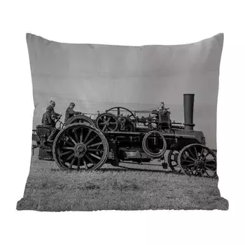 Уличная подушка MuchoWow - Трактор - Черный - Белый - Ферма - Винтаж - 60x60 см - Устойчивость к атмосферным воздействиям - Подушка для отдыха - Чехлы для подушек - Декоративные чехлы для подушек - Декоративные чехлы для подушек, мультиколор