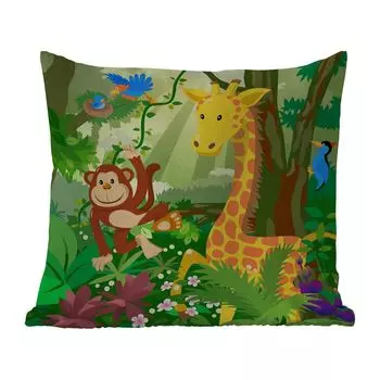 Уличная подушка MuchoWow - Тропический - Пейзаж - Животные джунглей - Девочки - Малыши - Дети - 60x60 см - Устойчивость к атмосферным воздействиям - Подушки для отдыха - Чехлы на подушки - Декоративные наволочки - Декоративные наволочки, мультик...