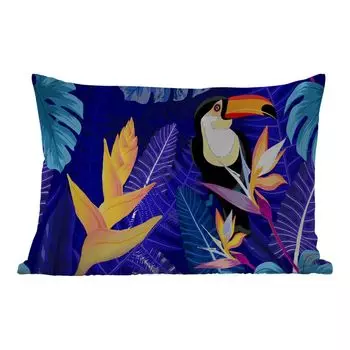 Уличная подушка MuchoWow - Тукан - Цветы - Узор - 60x40 см - Устойчивость к атмосферным воздействиям - Подушка для отдыха - Чехлы для подушек - Декоративные чехлы для подушек - Декоративные чехлы для подушек, мультиколор