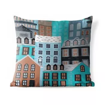 Уличная подушка MuchoWow - Узор - Дома - Синий - 60x60 см - Устойчивость к атмосферным воздействиям - Подушка для отдыха - Чехлы для подушек - Декоративные чехлы для подушек - Декоративные чехлы для подушек, мультиколор