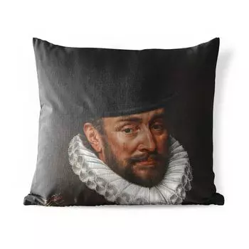 Уличная подушка MuchoWow - Вильгельм Оранский - Искусство - Шляпа - 60x60 см - Устойчивость к атмосферным воздействиям - Подушка для отдыха - Чехлы для подушек - Декоративные чехлы для подушек - Декоративные чехлы для подушек, мультиколор