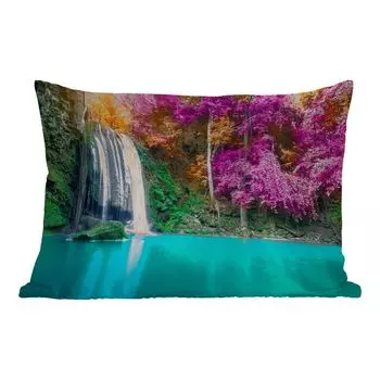 Уличная подушка MuchoWow - Водопад - Деревья - Розовый - Коричневый - Натуральный - 60x40 см - Устойчивость к атмосферным воздействиям - Подушка для отдыха - Чехлы для подушек - Декоративные чехлы для подушек - Декоративные чехлы для подушек, му...