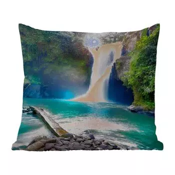 Уличная подушка MuchoWow - Водопад - Камни - Пейзаж - Растения - Вода - 45x45 см - Устойчивость к атмосферным воздействиям - Подушки для отдыха - Чехлы для подушек - Декоративные чехлы для подушек - Декоративные чехлы для подушек, мультиколор