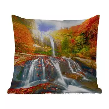 Уличная подушка MuchoWow - Водопад - Природа - Осень - Красный - Вода - 40x40 см - Устойчивость к атмосферным воздействиям - Подушка для отдыха - Чехол на подушку - Хлопчатобумажная ткань - Декоративные наволочки, мультиколор