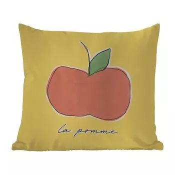 Уличная подушка MuchoWow - Яблоко - Фрукты - Текст - 50x50 см - Устойчивость к атмосферным воздействиям - Подушка для отдыха - Чехол на подушку - Хлопчатобумажная ткань - Декоративные наволочки, мультиколор