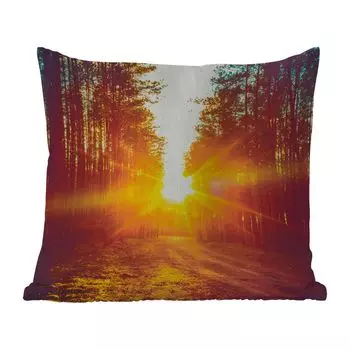 Уличная подушка MuchoWow - Закат - Деревья - Лес - Природа - 50x50 см - Устойчивость к атмосферным воздействиям - Подушка для отдыха - Чехол на подушку - Хлопчатобумажная ткань - Декоративные наволочки, мультиколор