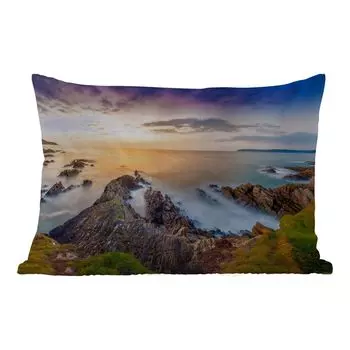 Уличная подушка MuchoWow - Закат - Горизонт - Вода - Пейзаж - Синий - 50x30 см - Устойчивость к атмосферным воздействиям - Подушка для отдыха - Чехол на подушку - Хлопчатобумажная ткань - Декоративные наволочки, мультиколор