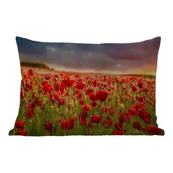 Уличная подушка MuchoWow - Закат - Маки - Красный - 50x30 см - Устойчивость к атмосферным воздействиям - Подушка для отдыха - Чехол на подушку - Хлопчатобумажная ткань - Декоративные наволочки, мультиколор