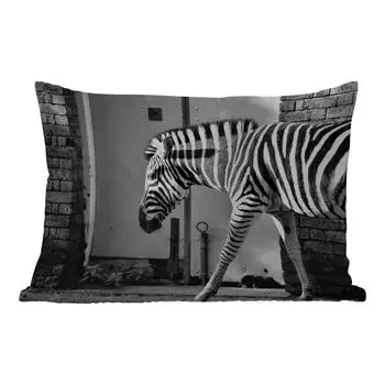 Уличная подушка MuchoWow — Зебра — Стена — Дверь — Животные — Черно-белый — 50x30 см — Устойчивость к атмосферным воздействиям — Подушка для отдыха — Чехол на подушку — Хлопчатобумажная ткань — Декоративные наволочки, мультиколор