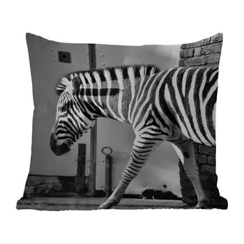 Уличная подушка MuchoWow - Зебра - Стена - Дверь - Животные - Черно-белый - 60x60 см - Устойчивость к атмосферным воздействиям - Подушка для отдыха - Чехлы для подушек - Декоративные чехлы для подушек - Декоративные чехлы для подушек, мультиколо...