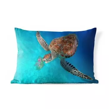 Уличная подушка MuchoWow — Зеленая черепаха с медузой — 50x30 см — Устойчивость к атмосферным воздействиям — Подушка для отдыха — Чехол на подушку — Хлопчатобумажная ткань — Декоративные наволочки, мультиколор