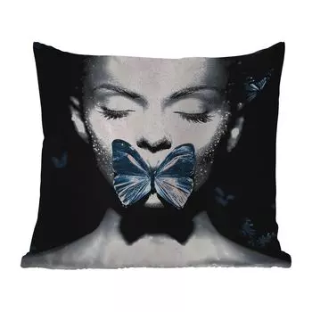 Уличная подушка MuchoWow - Женщина - Бабочка - Черный - Белый - 60x60 см - Устойчивость к атмосферным воздействиям - Подушки для отдыха - Чехлы для подушек - Декоративные чехлы для подушек - Декоративные чехлы для подушек, мультиколор