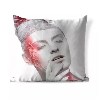 Уличная подушка MuchoWow - Женщина - Белый - Красный - 50x50 см - Устойчивость к атмосферным воздействиям - Подушка для отдыха - Чехол на подушку - Хлопчатобумажная ткань - Декоративные наволочки, мультиколор