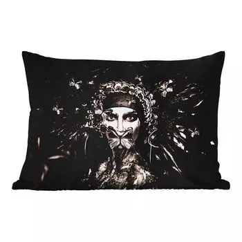 Уличная подушка MuchoWow - Женщина - Черный - Белый - Роскошь - 50x30 см - Устойчивость к атмосферным воздействиям - Подушка для отдыха - Чехол на подушку - Хлопчатобумажная ткань - Декоративные наволочки, мультиколор