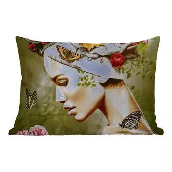 Уличная подушка MuchoWow - Женщина - Цветы - Цвета - Бабочки - Розы - Платок - 50x30 см - Устойчивость к атмосферным воздействиям - Подушка для отдыха - Чехол на подушку - Хлопчатобумажная ткань - Декоративные наволочки, мультиколор