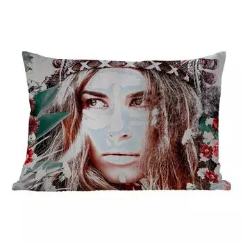 Уличная подушка MuchoWow - Женщина - Цветы - Индийский головной убор - Розы - Цветы - 50x30 см - Устойчивость к атмосферным воздействиям - Подушка для отдыха - Чехол на подушку - Хлопчатобумажная ткань - Декоративные наволочки, мультиколор