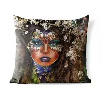 Уличная подушка MuchoWow - Женщина - Цветы - Макияж - 45x45 см - Устойчивость к атмосферным воздействиям - Подушка для отдыха - Чехлы для подушек - Декоративные чехлы для подушек - Декоративные чехлы для подушек, мультиколор