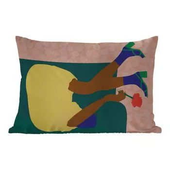 Уличная подушка MuchoWow - Женщина - Цветы - Ретро - 50x30 см - Устойчивость к атмосферным воздействиям - Подушка для отдыха - Чехол на подушку - Хлопчатобумажная ткань - Декоративные наволочки, мультиколор