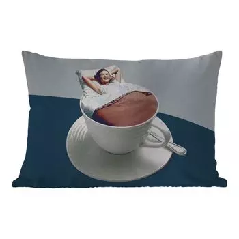 Уличная подушка MuchoWow - Женщина - Кофе - Винтаж - 50x30 см - Устойчивость к атмосферным воздействиям - Подушка для отдыха - Чехол на подушку - Хлопчатобумажная ткань - Декоративные наволочки, мультиколор