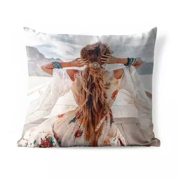 Уличная подушка MuchoWow - Женщина - Лодка - Платье - 40x40 см - Защита от атмосферных воздействий - Подушка для отдыха - Чехол на подушку - Хлопчатобумажная ткань - Декоративные наволочки, мультиколор