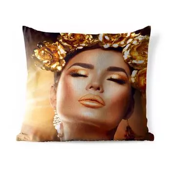 Уличная подушка MuchoWow - Женщина - Розы - Золото - 40x40 см - Устойчивость к атмосферным воздействиям - Подушка для отдыха - Чехол на подушку - Хлопчатобумажная ткань - Декоративные наволочки, мультиколор