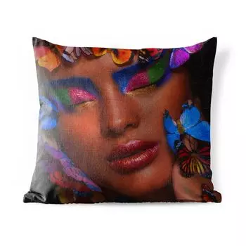 Уличная подушка MuchoWow - Женщина - Тени для век - Бабочки - 40x40 см - Устойчивость к атмосферным воздействиям - Подушка для отдыха - Чехол на подушку - Хлопчатобумажная ткань - Декоративные наволочки, мультиколор
