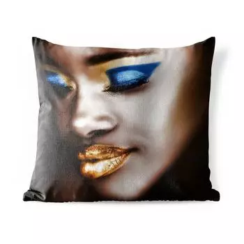 Уличная подушка MuchoWow - Женщина - Золото - Губная помада - 50x50 см - Устойчивость к атмосферным воздействиям - Подушка для отдыха - Чехол на подушку - Хлопчатобумажная ткань - Декоративные чехлы на подушки, мультиколор