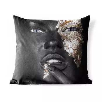 Уличная подушка MuchoWow - Женщина - Золото - Синий - Черный - 50x50 см - Устойчивость к атмосферным воздействиям - Подушка для отдыха - Чехол на подушку - Хлопчатобумажная ткань - Декоративные чехлы на подушки, мультиколор