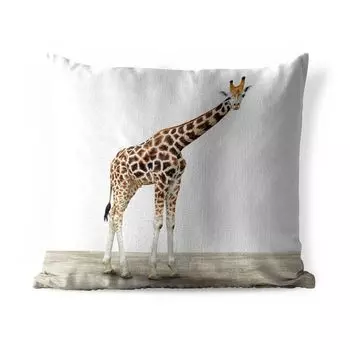 Уличная подушка MuchoWow - Жираф - Животные - Белый фон - Дети - Мальчик - Девочка - 40x40 см - Устойчивость к атмосферным воздействиям - Подушка для отдыха - Чехол на подушку - Хлопчатобумажная ткань - Декоративные наволочки, мультиколор