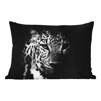 Уличная подушка MuchoWow - Животные - Черный - Белый - Пантера - Портрет - 50x30 см - Устойчивость к атмосферным воздействиям - Подушка для отдыха - Чехол на подушку - Хлопчатобумажная ткань - Декоративные наволочки, мультиколор