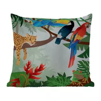 Уличная подушка MuchoWow - Животные джунглей - Тукан - Мальчики - Девочки - Леопард - 50x50 см - Устойчивость к атмосферным воздействиям - Подушка для отдыха - Чехол на подушку - Хлопчатобумажная ткань - Декоративные наволочки, мультиколор