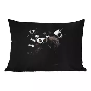 Уличная подушка MuchoWow - Животные - Лемур - Черный - Белый - Портрет - 50x30 см - Устойчивость к атмосферным воздействиям - Подушка для отдыха - Чехол на подушку - Хлопчатобумажная ткань - Декоративные наволочки, мультиколор