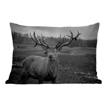 Уличная подушка MuchoWow - Животные - Олень - Рога - Черный и белый - Натуральный - 60x40 см - Устойчивость к атмосферным воздействиям - Подушки для отдыха - Чехлы для подушек - Декоративные чехлы для подушек - Декоративные чехлы для подушек, му...