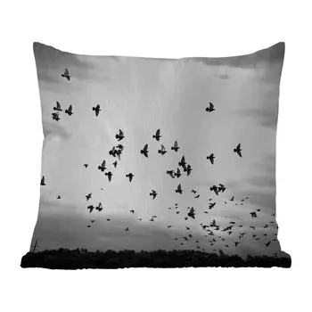 Уличная подушка MuchoWow - Животные - Птицы - Облака - Черный - Белый - 60x60 см - Устойчивость к атмосферным воздействиям - Подушки для отдыха - Чехлы для подушек - Декоративные чехлы для подушек - Декоративные чехлы для подушек, мультиколор