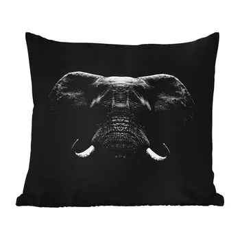 Уличная подушка MuchoWow - Животные - Слон - Портрет - Черный - Белый - 50x50 см - Устойчивость к атмосферным воздействиям - Подушка для отдыха - Чехол на подушку - Хлопчатобумажная ткань - Декоративные наволочки, мультиколор