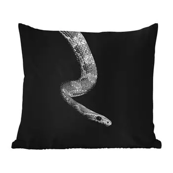 Уличная подушка MuchoWow - Животные - Змея - Черный - Белый - Портрет - 50x50 см - Устойчивость к атмосферным воздействиям - Подушка для отдыха - Чехол на подушку - Хлопчатобумажная ткань - Декоративные наволочки, мультиколор