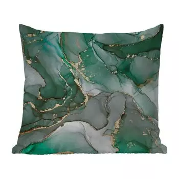 Уличная подушка MuchoWow - Золото - Мрамор - Зеленый - Роскошь - Под мрамор - Серый - 50x50 см - Устойчивость к атмосферным воздействиям - Подушка для отдыха - Чехол на подушку - Хлопчатобумажная ткань - Декоративные наволочки, мультиколор