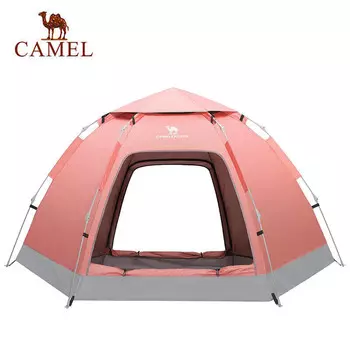 Уличная шестиугольная походная палатка Camel, утолщенная автоматическая всплывающая непромокаемая и солнцезащитная палатка с двойной дверью на 3-4 человека Y002-1 Оранжевый Розовый