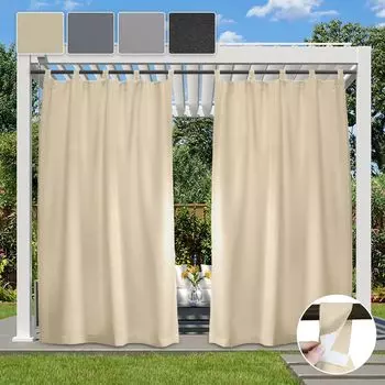 Уличная штора, водонепроницаемая и солнцезащитная, непрозрачная уличная штора, 1 шт. для сада, террасы, павильона, веранды, балкона, 132 х 241 см, 4 шт. BTTO, бежевый