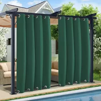 Уличная штора, водонепроницаемая, прозрачная с верхними люверсами, 132 х 213 см, уличные шторы, наружная штора для балкона, террасы, сада, перголы, 1 панель BTTO, зеленый