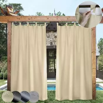 Уличная водонепроницаемая штора, непрозрачные шторы, штора-вкладыш, защита от солнца для балкона, патио, сада, 1 шт. (бежевый, 132 x 274 см) Qelus