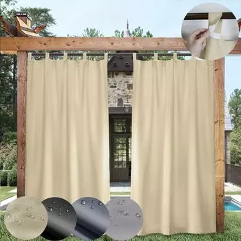 Уличная водонепроницаемая штора, непрозрачные шторы, штора-вкладыш, защита от солнца для балкона, патио, сада, 1 шт. (светло-серый, 132 x 274 см) Qelus, бежевый