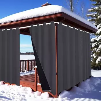 Уличные шторы, плотные шторы, водонепроницаемые, ветрозащитные, теплоизоляционные, плотные шторы на зиму и лето (1 панель, бежевый, Ш132xВ213см) BTTO