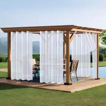 Уличные шторы, прозрачные шторы, прозрачные шторы из вуали, прозрачные шторы из вуали из полиэстера, прозрачные шторы для гостиной, воздушные декоративные шторы для спальни, 274 х 132 см, комплект из 2 шт. BTTO, белый