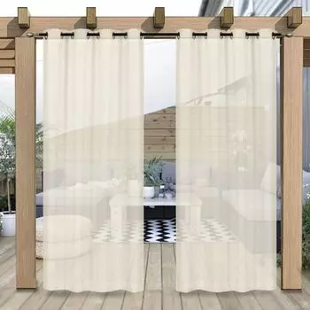Уличные шторы, прозрачные, водонепроницаемые, солнцезащитные и конфиденциальные, патио, газон, уличные шторы светло-бежевого цвета, 4 шт., Ш 132 x В 244 см BTTO, бежевый
