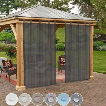 Уличные шторы Водонепроницаемые прозрачные шторы для патио со съемными петлями для садовой беседки, балкона, патио, павильона, упаковка из 1 шт. (бежевый, 132 x 213 см) Qelus, темно-серый