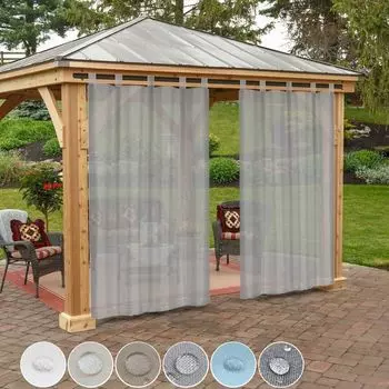 Уличные шторы Водонепроницаемые прозрачные шторы для патио со съемными петлями для садовой беседки, балкона, патио, павильона, 1 шт. (темно-серый, 132 x 213 см) Qelus